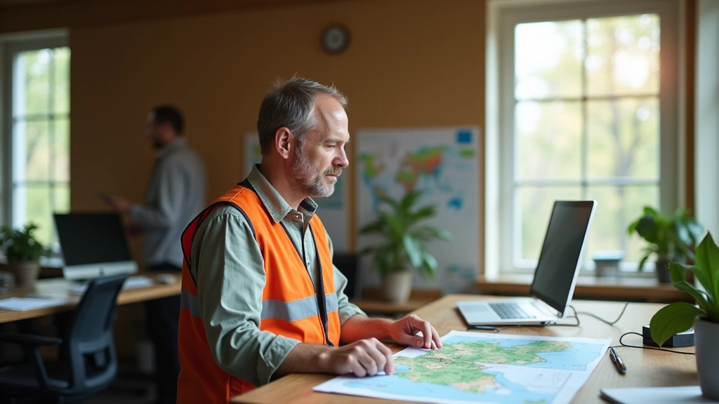 Metsanduse professionaal vaatab tahvlilt satelliidi kaardil metsaosade värvikoode, otsustamaks, milliseid osi võiks majandada