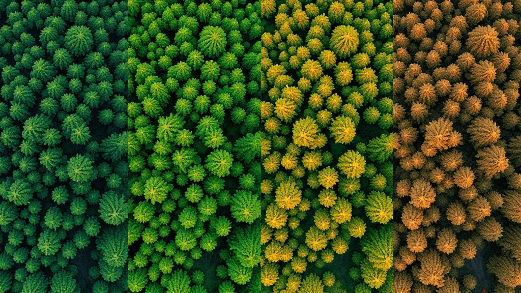 Reaalsed satelliidipildid Eesti metsast erinevates hooaegades, näidates värvinihkeid puude tervisega