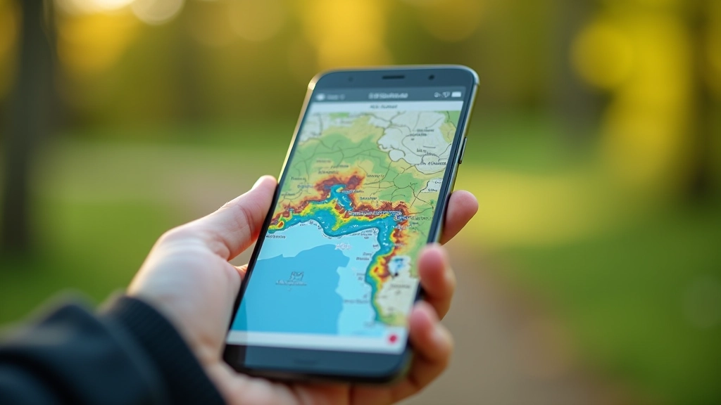 Nutitelefoni ekraanil näha olev kaardirakendusse koos täpitäpsete märkustega ja erinevate värvides andmekihtidega